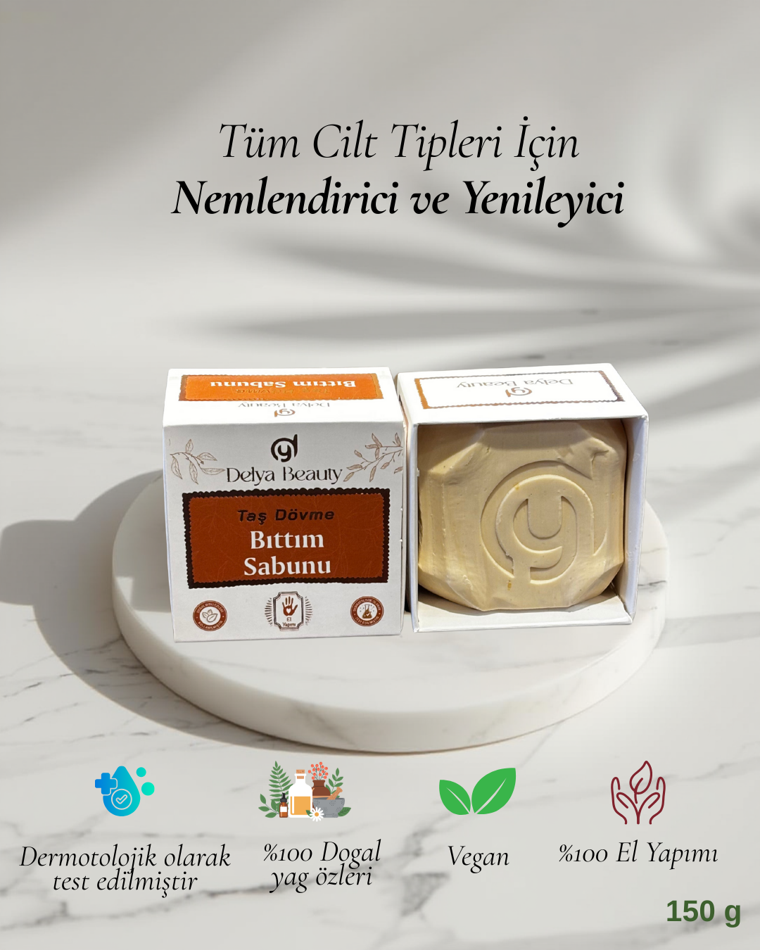 Delya Taş Dövme Bıttım Sabunu – El Yapımı, Vegan, Saç ve Vücut İçin %100 Doğal