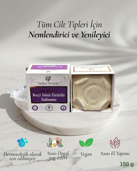 Delya Taş Dövme Keçi Sütü Sabunu – Nemlendirici El Yapımı Vegan Sabun