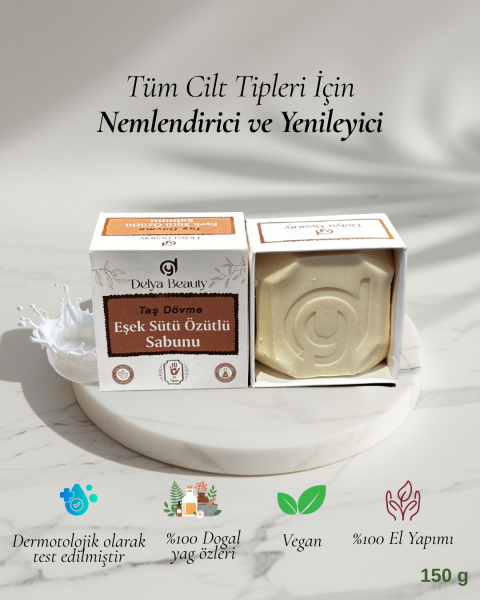 Delya Taş Dövme Eşek Sütü Sabunu – Yenileyici El Yapımı Vegan Sabun