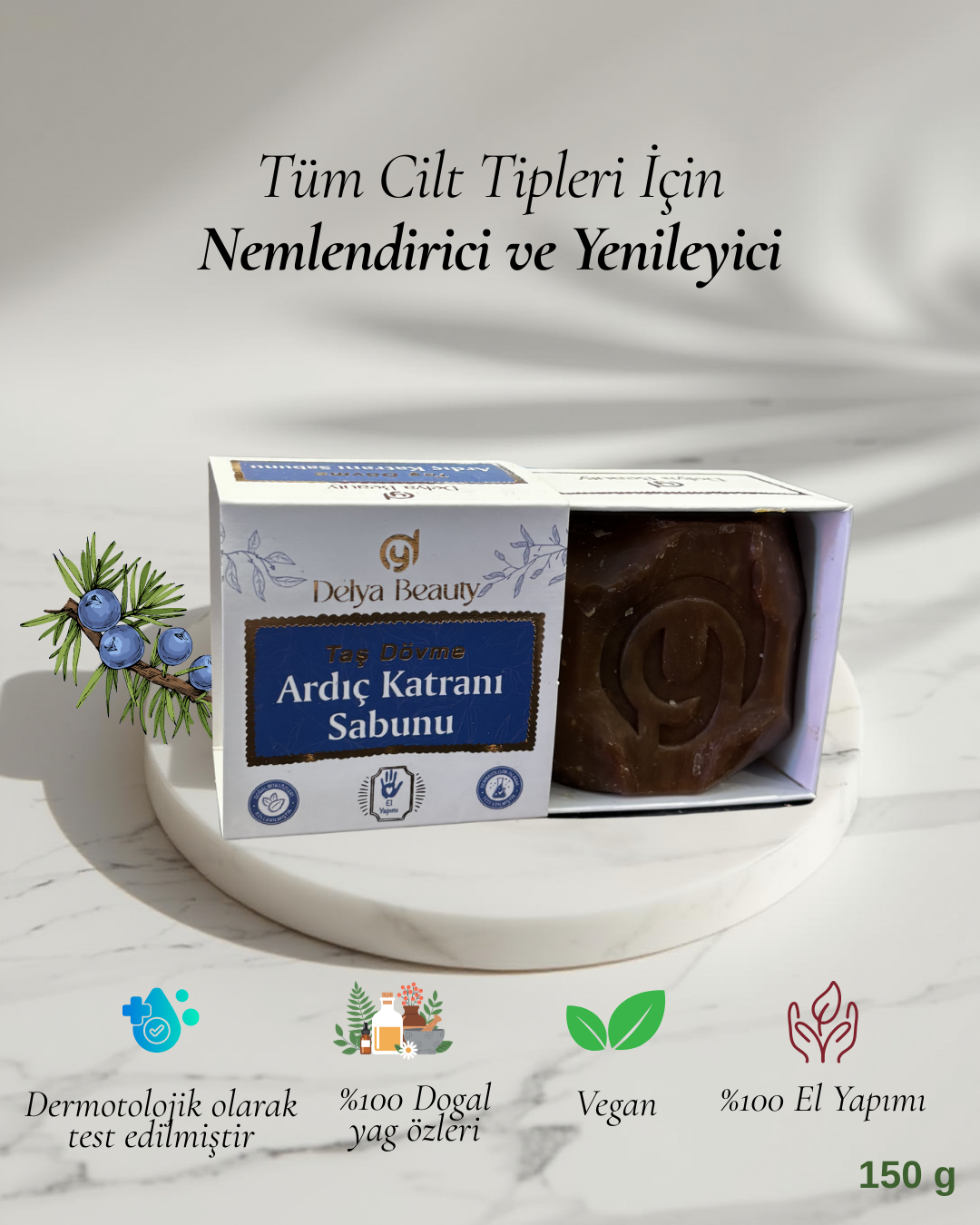 Delya Taş Dövme Ardıç Katranı Sabunu – El Yapımı Vegan Sabun