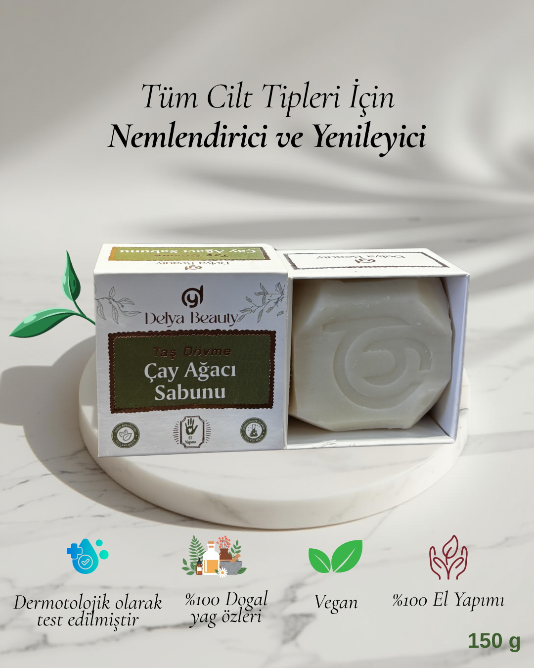 Delya Taş Dövme Çay Ağacı Sabunu – El Yapımı Vegan Sabun