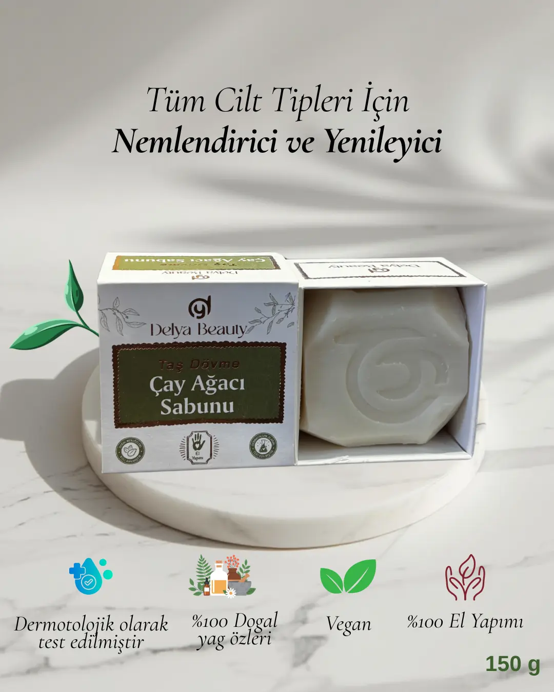 Delya Taş Dövme Çay Ağacı Sabunu – El Yapımı Vegan Sabun